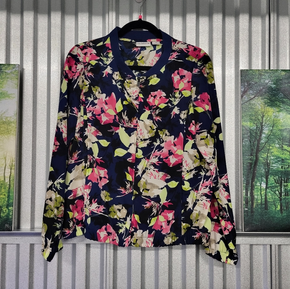 Liz Claiborne Women's Bomber Floral Jacket Full Zip Lightweight